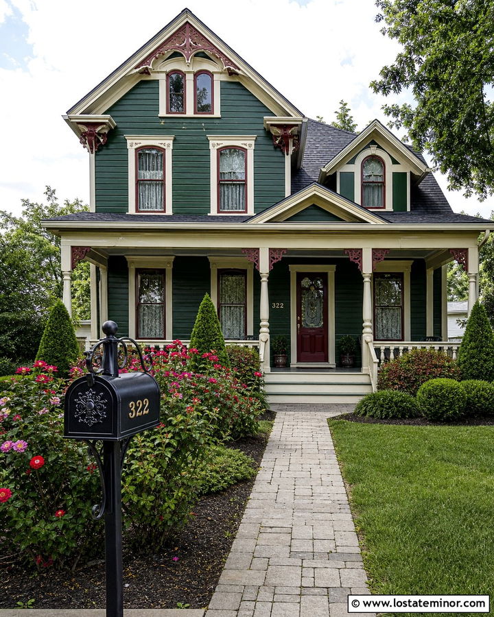 Forest Green Victorian With Decorative Mailbox - 30 Forest Green House Design With Mailbox Ideas