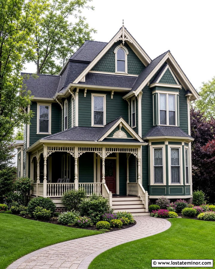 Forest Green Victorian With Layered Gables - 30 Forest Green House Design With Gables Ideas