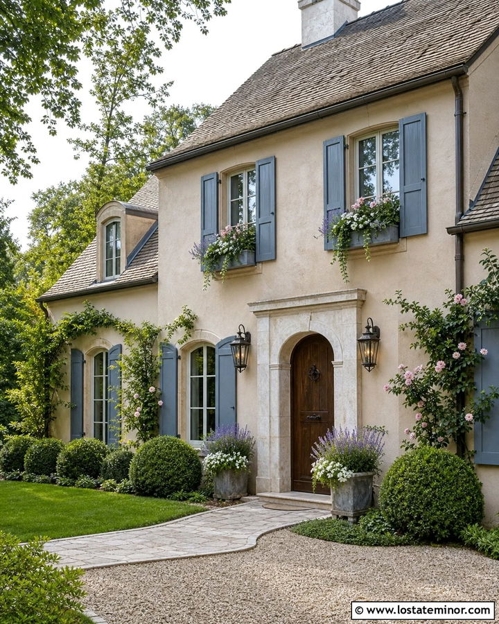 French Country Beige House With Window Boxes - 30 Beige House Design With Window Boxes Ideas
