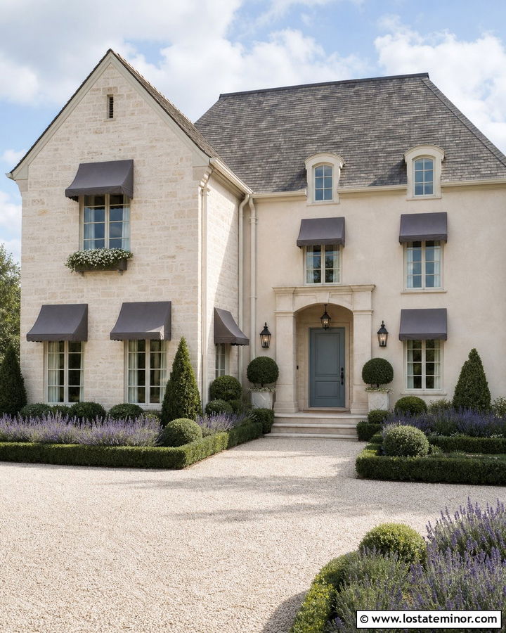 French Country Stone House With Bell Awning - 30 Stone House Design With Awning Ideas