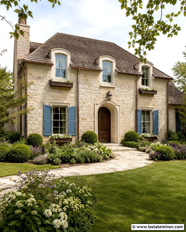 French Country Stone House With Copper Window Boxes - 30 Stone House Design With Window Boxes Ideas