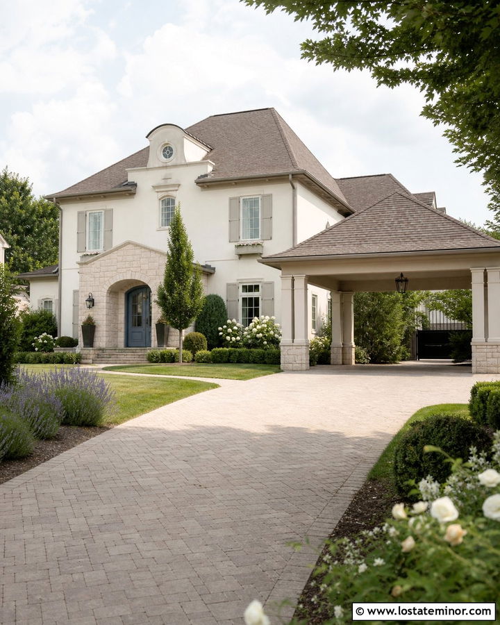 French Country Stone House With Hipped Carport - 30 Stone House Design With Carport Ideas