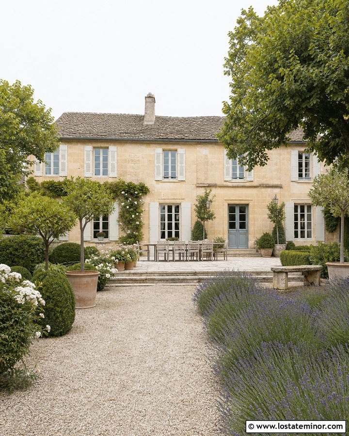 French Country Stone House With Lavender Garden - 30 Stone House Design With Backyard Ideas