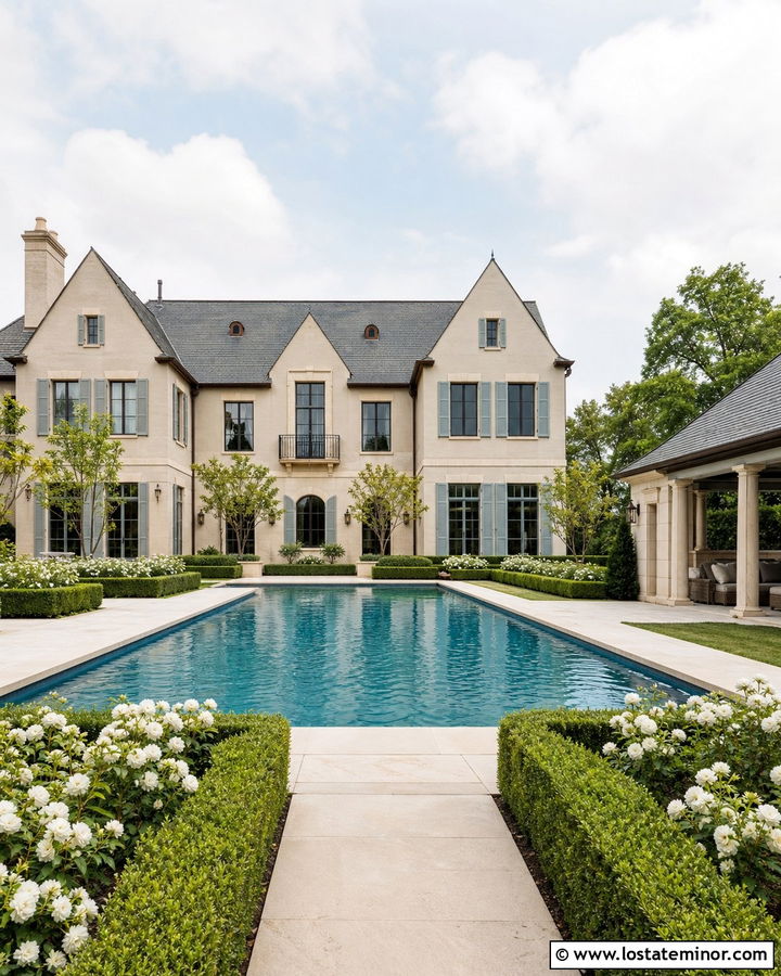French Country Stone House With Pool - 30 Stone House Design With Swimming Pool Ideas