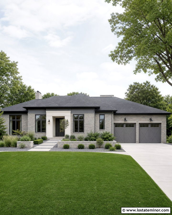 Full Stone House With Monochrome Trim - 30 Stone House Design With Trim Ideas