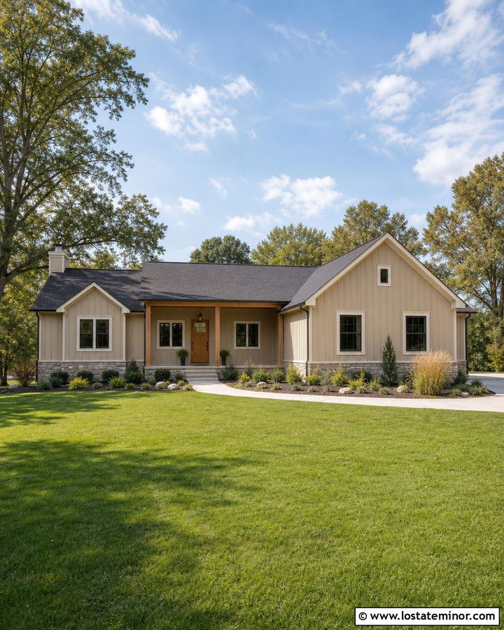Full Tan Board and Batten House Exterior - 30 Tan House Design With Board and Batten Ideas