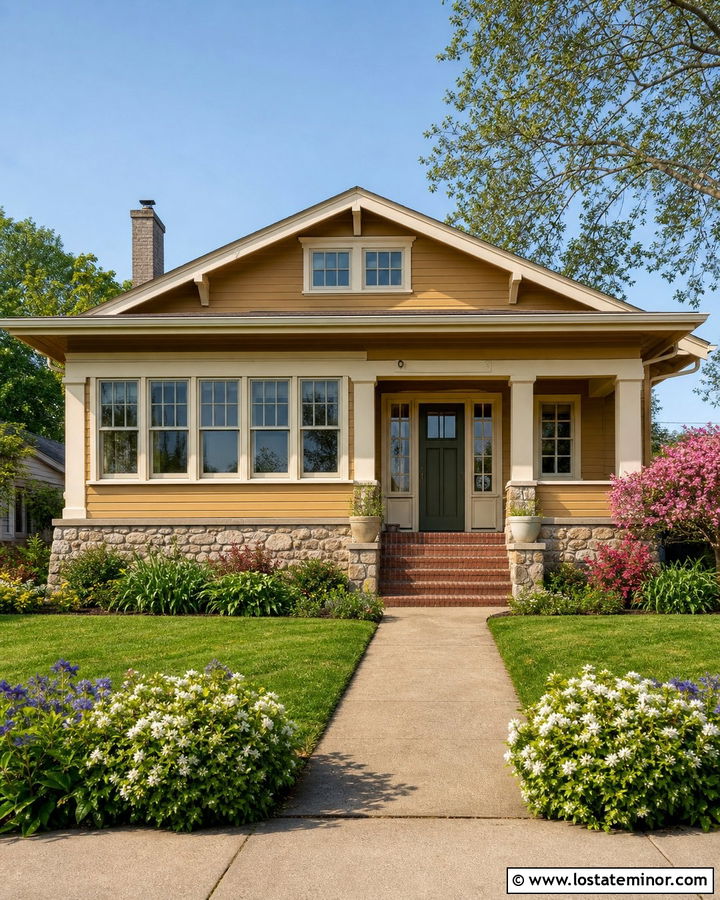 Golden Tan Bungalow With Front Sunroom - 30 Tan House Design With Sunroom Ideas