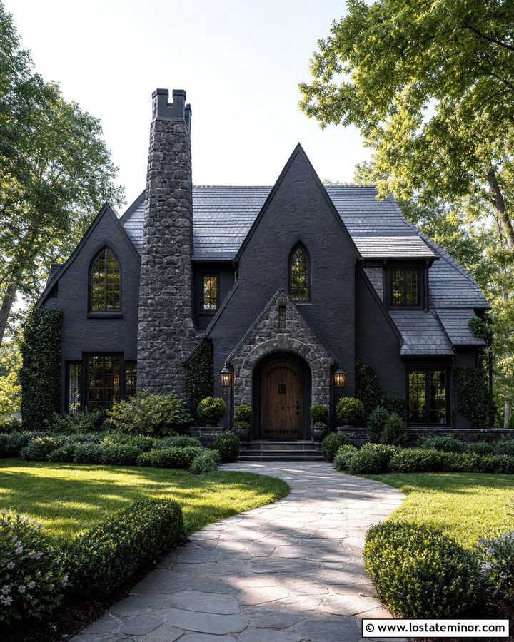 Gothic Stone House With Tall Chimney - 30 Stone House Design With Chimney Ideas