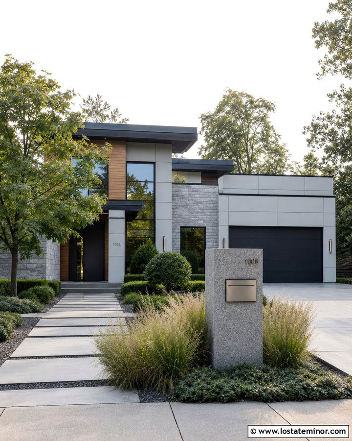 Granite Contemporary House With Stainless Steel Mailbox - 30 Stone House Design With Mailbox Ideas