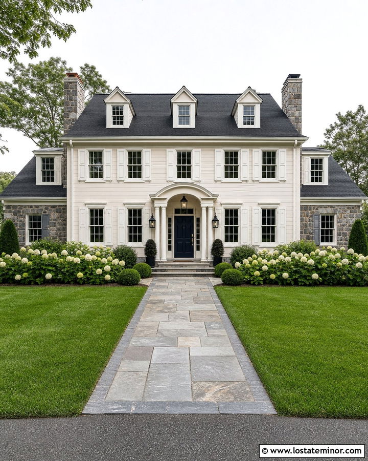 Granite House With White Shutters - 30 Stone House Design With Shutters Ideas