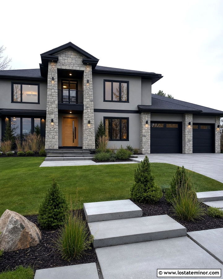 Granite Stone House With Black Trim - 30 Stone House Design With Trim Ideas