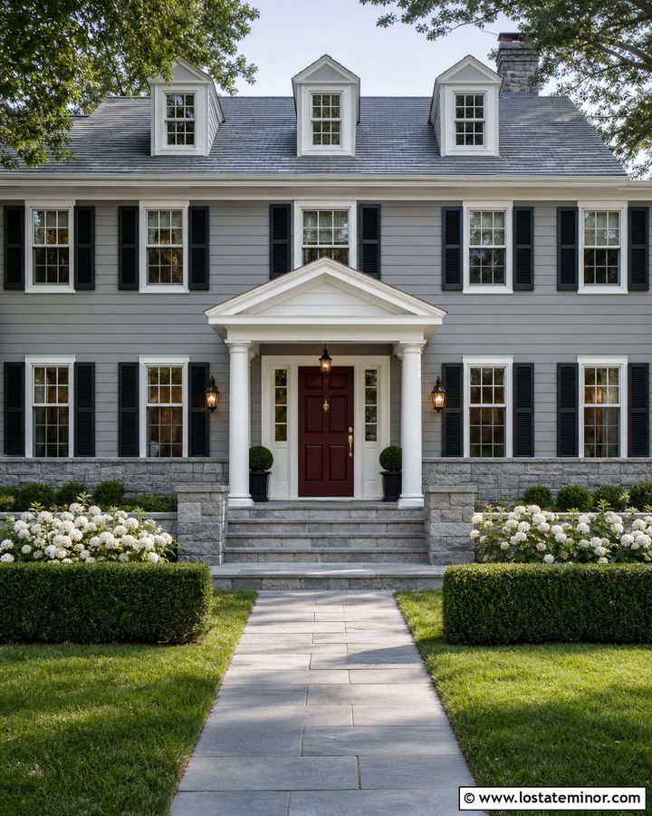 Granite Stone House With Burgundy Front Door - 30 Stone House Design With Front Door Ideas