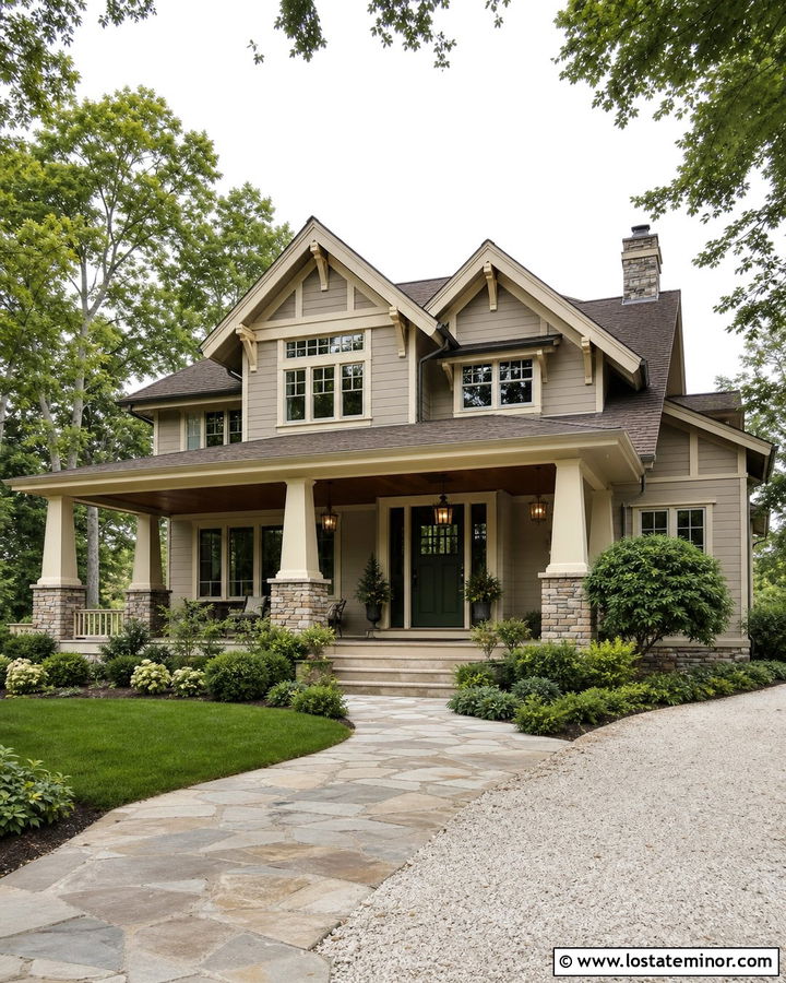 Grant Beige House With Walnut Porch Ceiling - 30 Beige House Design With Porch Ceiling Ideas