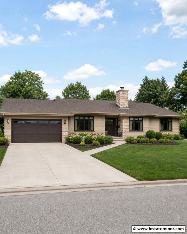 Grant Beige Ranch With Bronze Garage Door - 30 Beige House Design With Garage Door Ideas