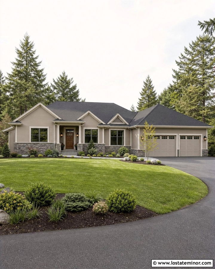 Gray Ranch House With Stone Skirting - 30 Stone House Design With Stone Accents Ideas
