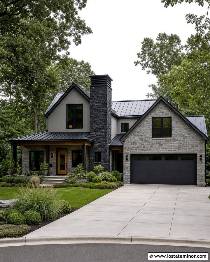 Gray Stone House With Black Chimney - 30 Stone House Design With Chimney Ideas