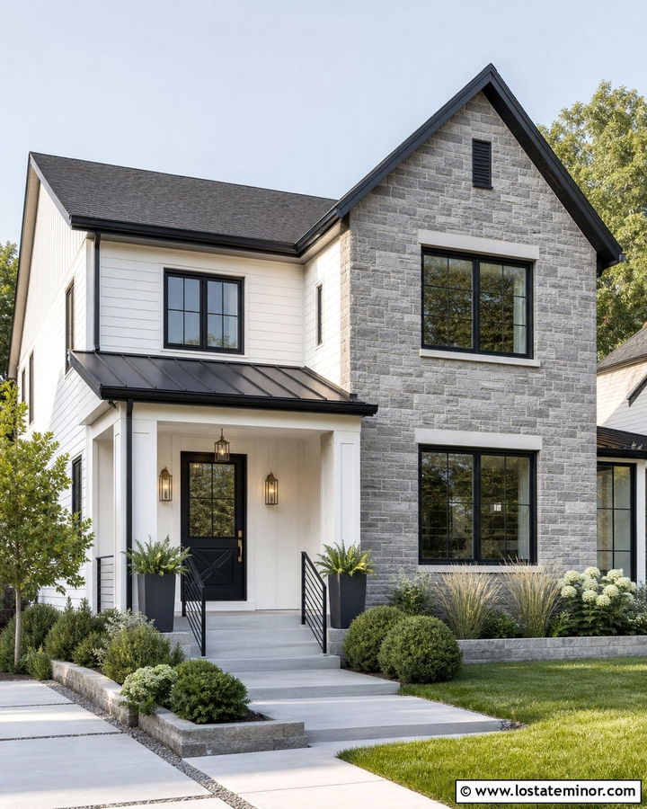 Gray Stone House With Black Dutch Door - 30 Stone House Design With Dutch Door Ideas