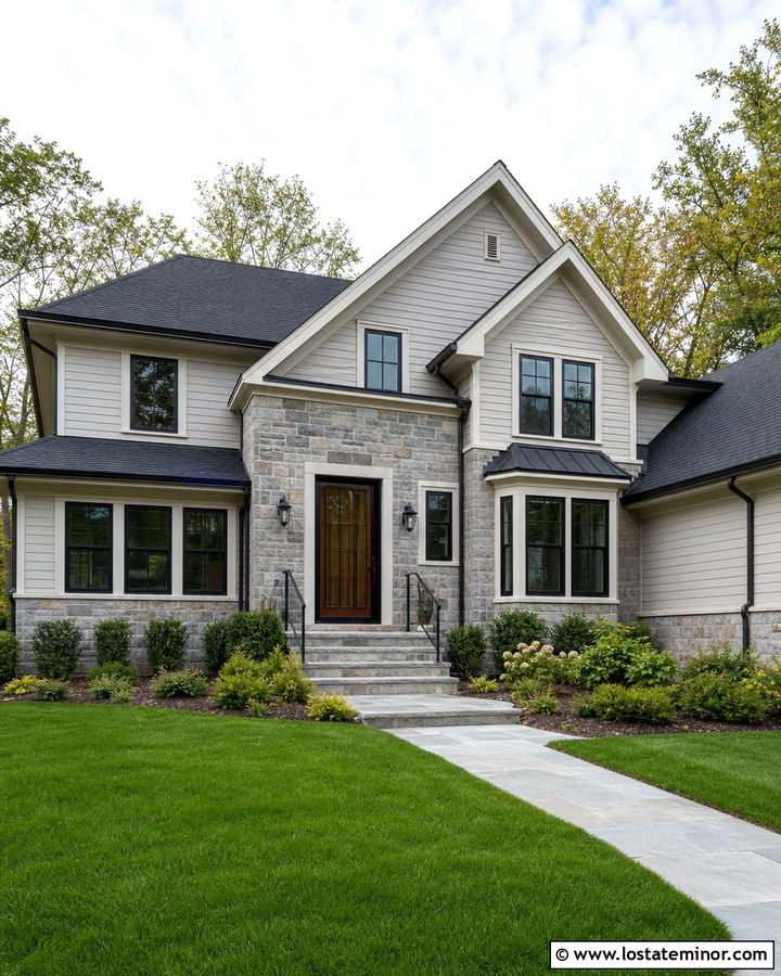 Gray Stone House With Black Storm Door - 30 Stone House Design With Storm Door Ideas