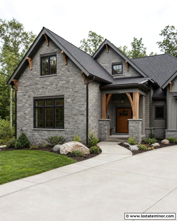 Gray Stone House With Bronze Window Frames - 30 Stone House Design With Window Frames Ideas