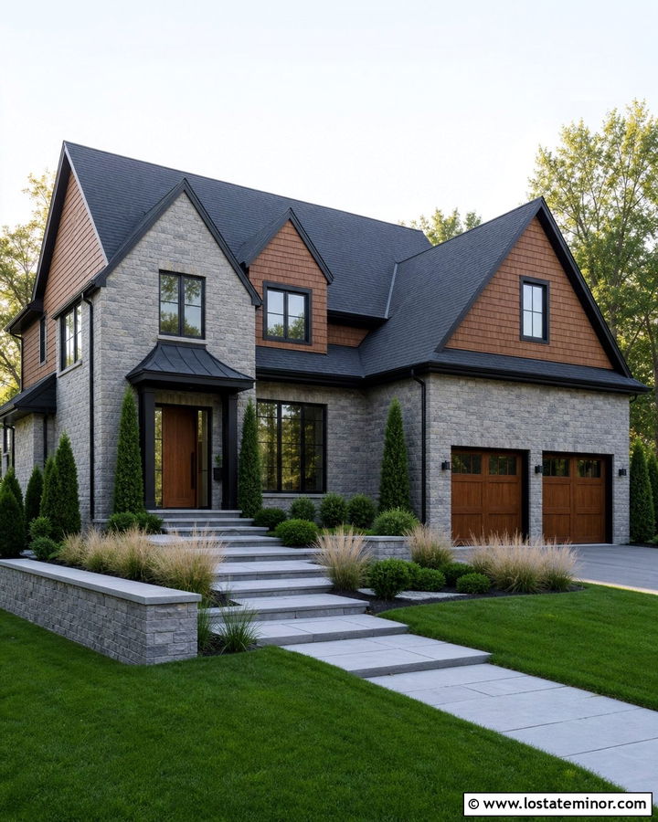 Gray Stone House With Cedar Dormers - 30 Stone House Design With Dormers Ideas