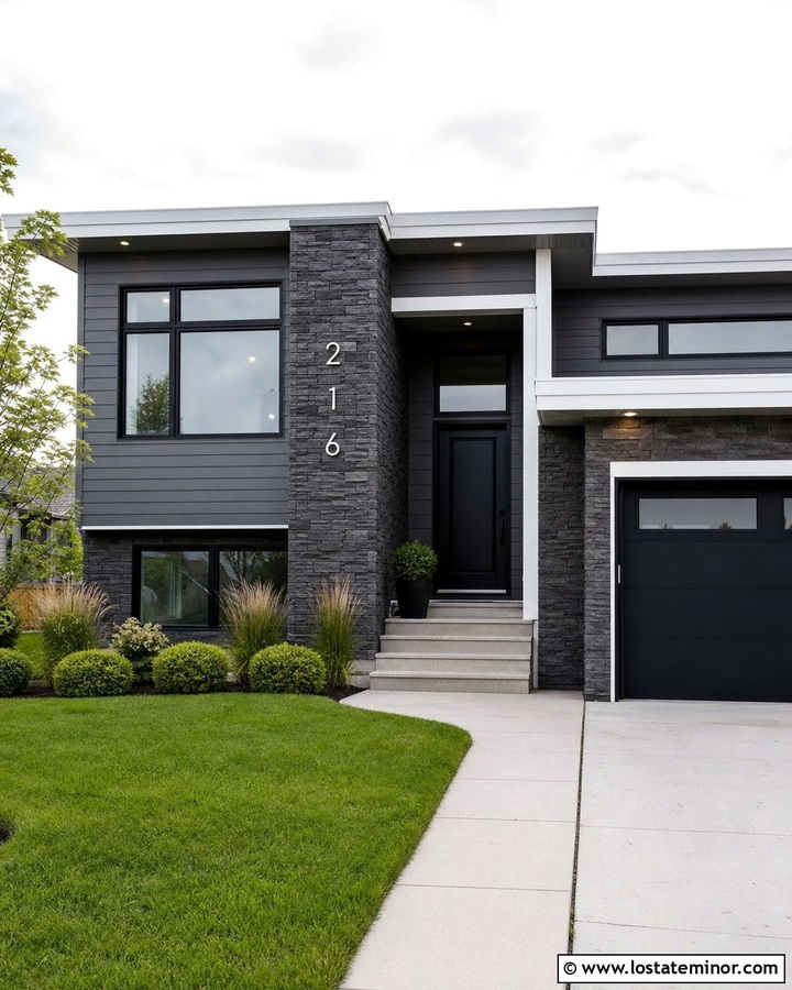 Gray Stone House With White Numbers - 30 Stone House Design With House Numbers Ideas