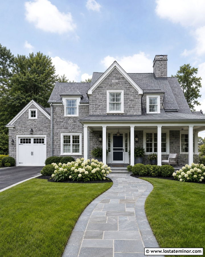 Gray Stone House With White Screen Door - 30 Stone House Design With Screen Door Ideas
