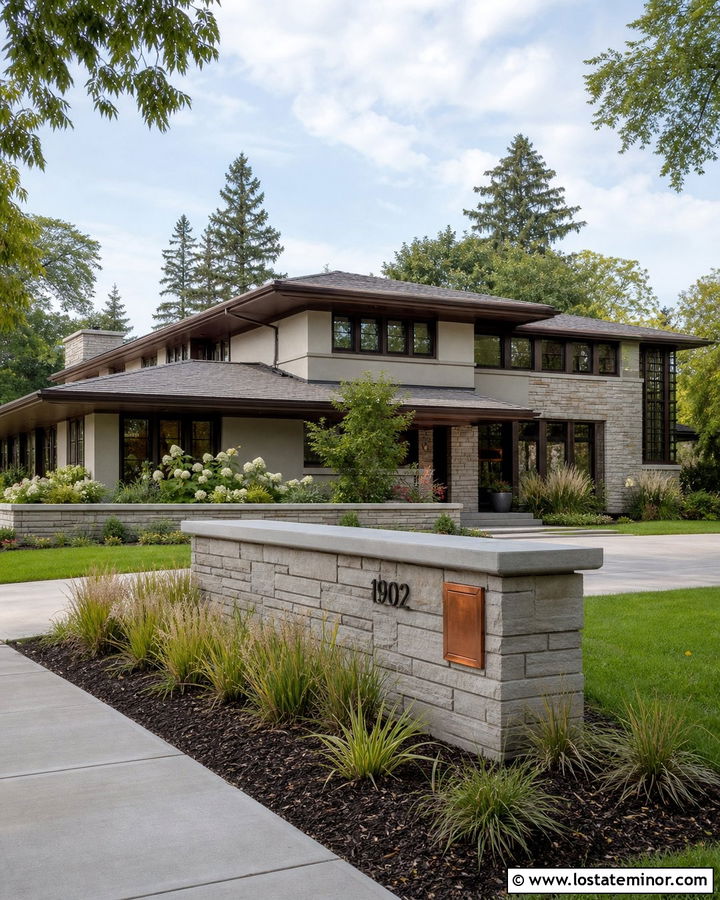Gray Stone Prairie House With Copper Mailbox - 30 Stone House Design With Mailbox Ideas