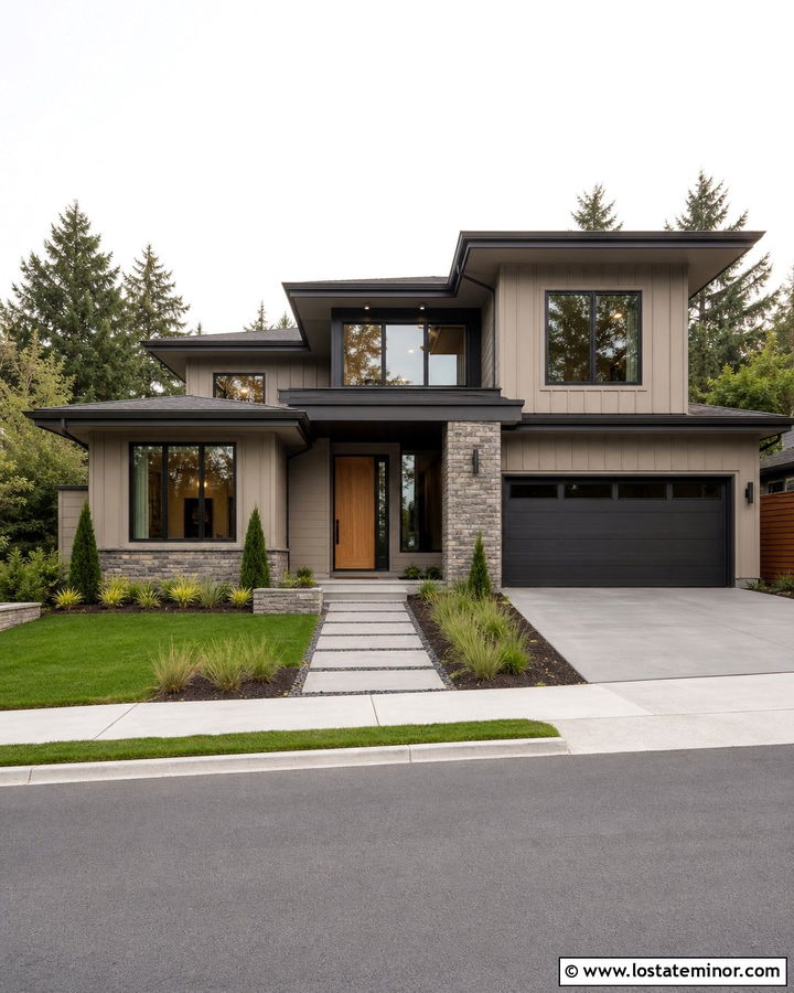 Greige Beige Siding On A Modern House - 30 Beige House Design With Siding Ideas