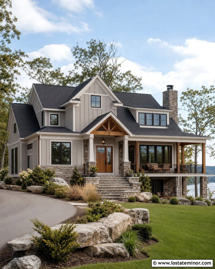 Greige Board And Batten Lake House - 30 Greige House Design With Board and Batten Ideas