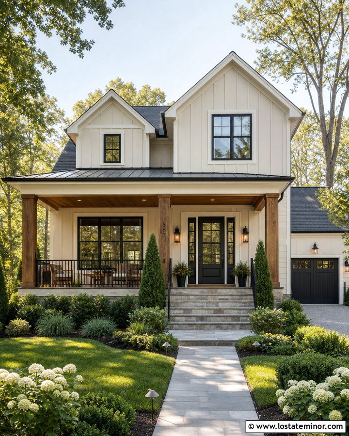 Greige Board And Batten With A Covered Porch - 30 Greige House Design With Board and Batten Ideas