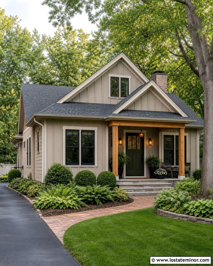 Greige Board And Batten With A Green Front Door - 30 Greige House Design With Board and Batten Ideas