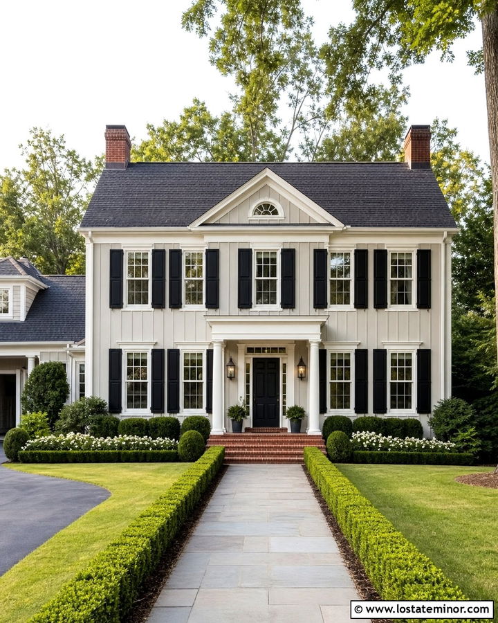 Greige Board And Batten With Black Shutters - 30 Greige House Design With Board and Batten Ideas