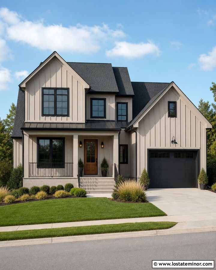 Greige Board And Batten With Black Windows - 30 Greige House Design With Board and Batten Ideas