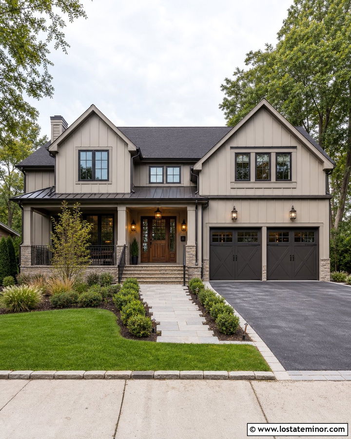 Greige Board And Batten With Bronze Accents - 30 Greige House Design With Board and Batten Ideas