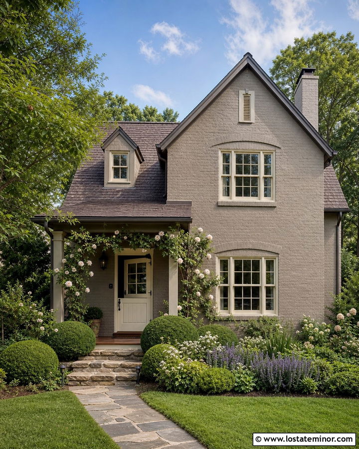 Greige Brick House With Cream Dutch Door - 30 Greige House Design With Dutch Door Ideas