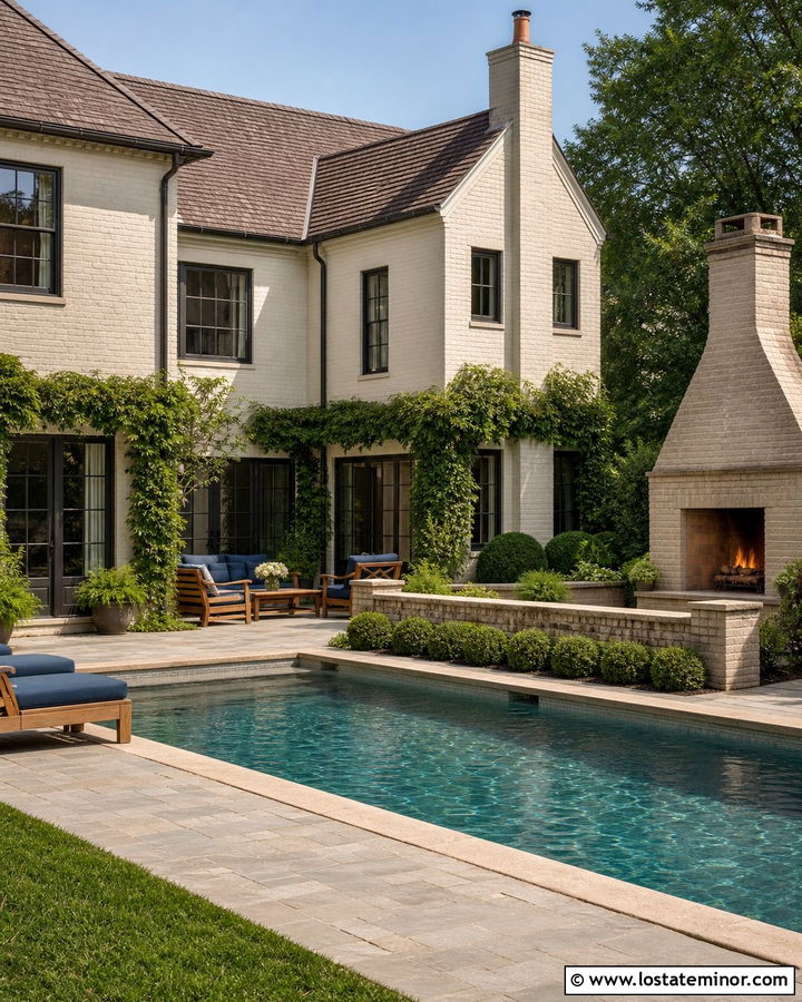 Greige Brick House With Pool - 30 Greige House Design With Swimming Pool Ideas
