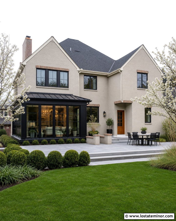 Greige Brick House With Rear Sunroom - 30 Greige House Design With Sunroom Ideas