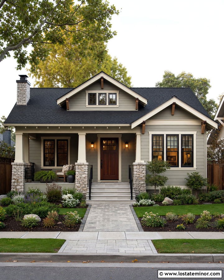 Greige Bungalow With Black Shingles - 30 Greige House Design With Shingles Ideas