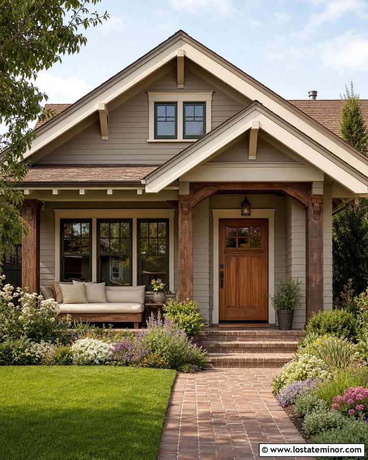 Greige Bungalow With Built In Porch Daybed - 30 Greige House Design With Daybed Ideas