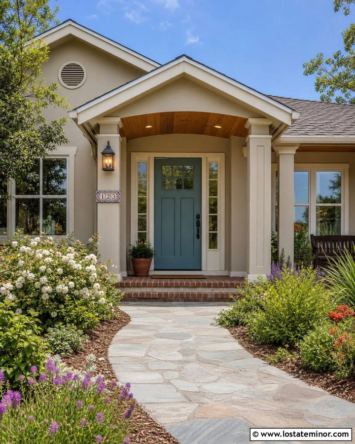 Greige Bungalow With Ceramic Tile Numbers - 30 Greige House Design With House Numbers Ideas