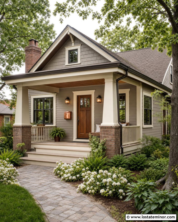Greige Bungalow With Copper Mailbox - 30 Greige House Design With Mailbox Ideas
