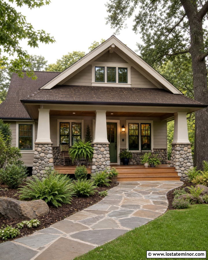 Greige Bungalow With River Rock Wainscoting - 30 Greige House Design With Wainscoting Ideas