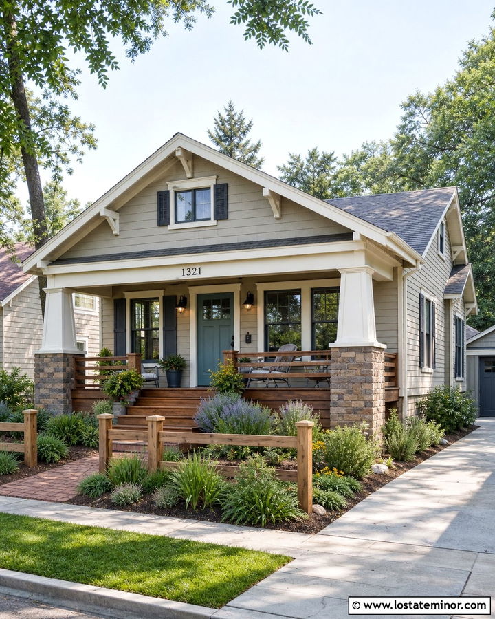 Greige Bungalow With Teal Entry Door - 30 Greige House Design With Entry Door Ideas