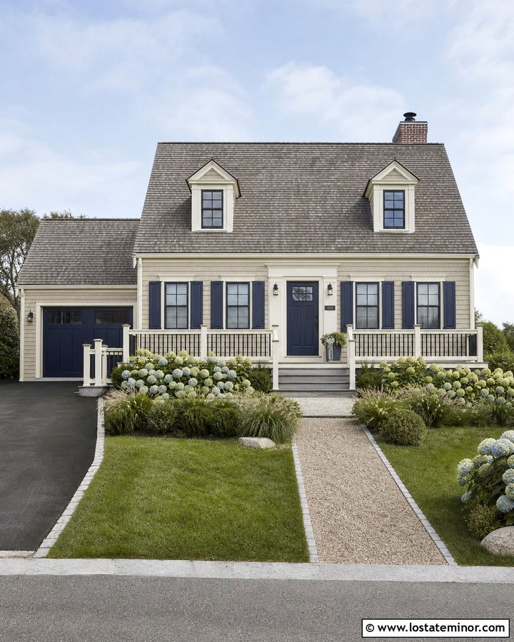 Greige Cape Cod House With Coastal Gray Deck - 30 Greige House Design With Deck Ideas