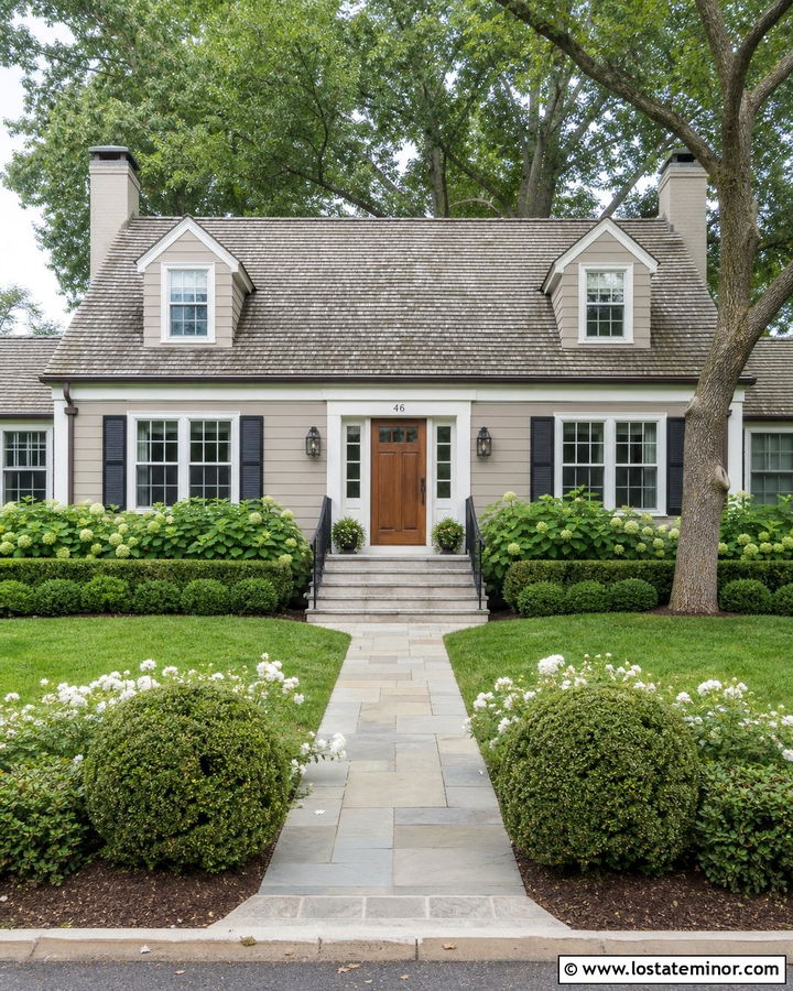 Greige Cape Cod House With Gable Dormers - 30 Greige House Design With Gables Ideas