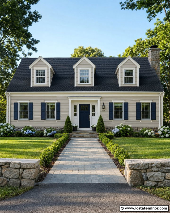 Greige Cape Cod House With Gable Dormers - 30 Greige House Design With Dormers Ideas