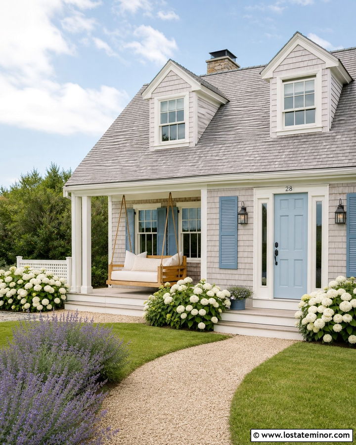 Greige Cape Cod House With Hanging Daybed - 30 Greige House Design With Daybed Ideas