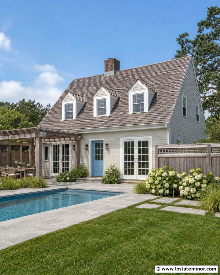 Greige Cape Cod House With Pool - 30 Greige House Design With Swimming Pool Ideas