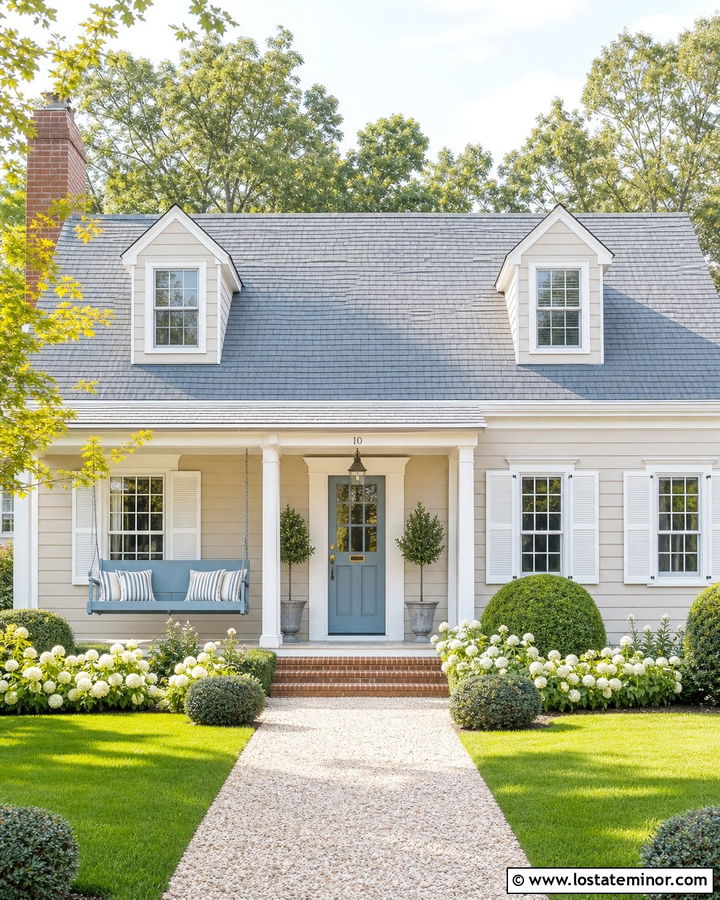 Greige Cape Cod With Blue Swing - 30 Greige House Design With Swing Ideas