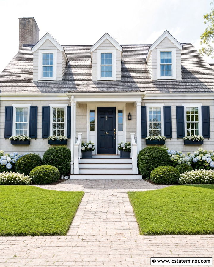 Greige Cape Cod With Numbers On The Door - 30 Greige House Design With House Numbers Ideas